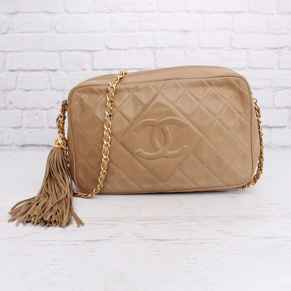 Chanel CC Camera Bag Beige Lambskin Leather Shoulder Crossbody Handbag A5138 - Picture 1 of 11